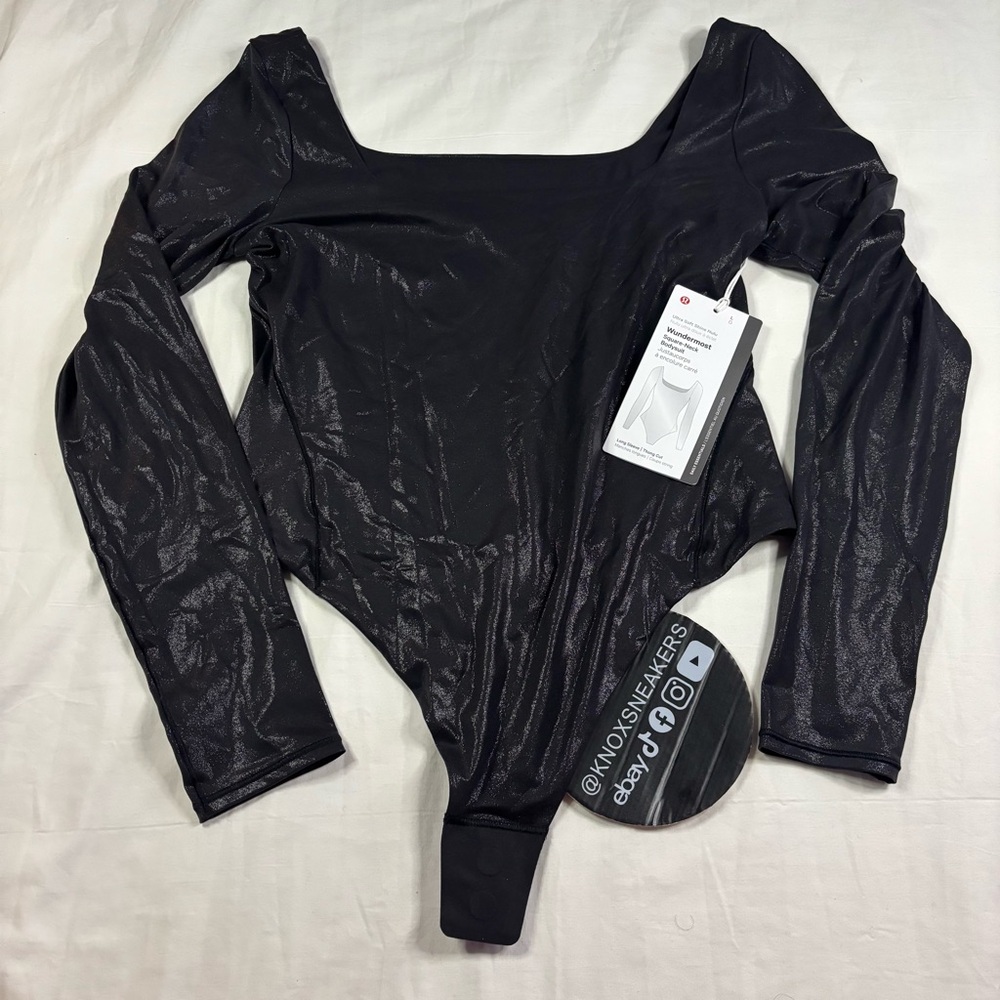 Lululemon Nulu Square-Neck LS Bodysuit LXBL Black Sparkle Women’s Size Large